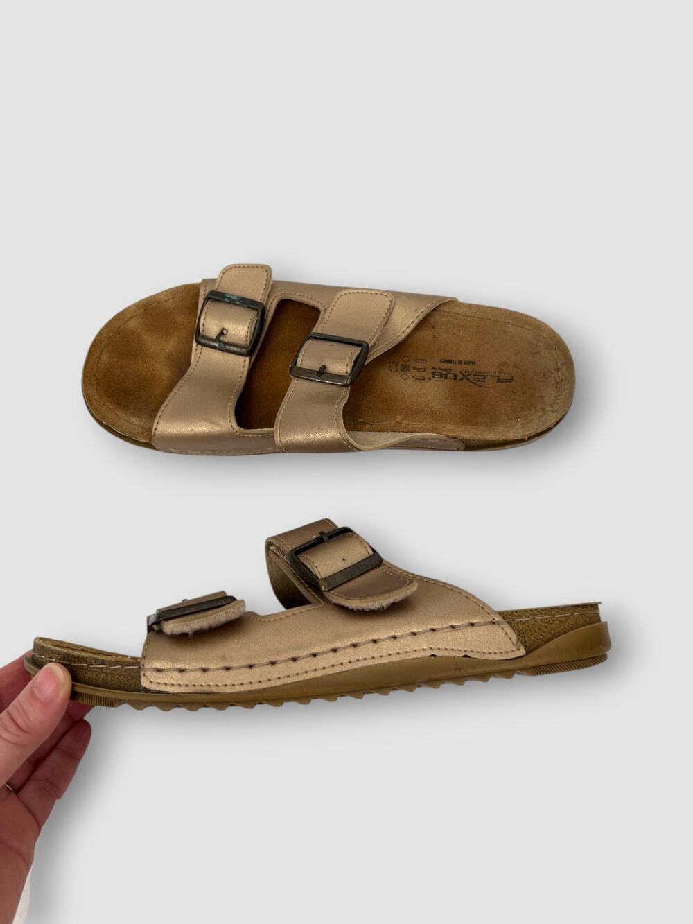 Flexus by Spring Step Double Buckle Slide Sandal Gold Metallic Size EU 40